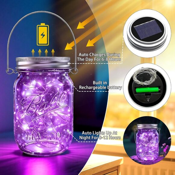 Mason Jar Solar Lights for Outside, 12 Pack 30LED Fairy Firefly Lights Mason Jar - Picture 3 of 8